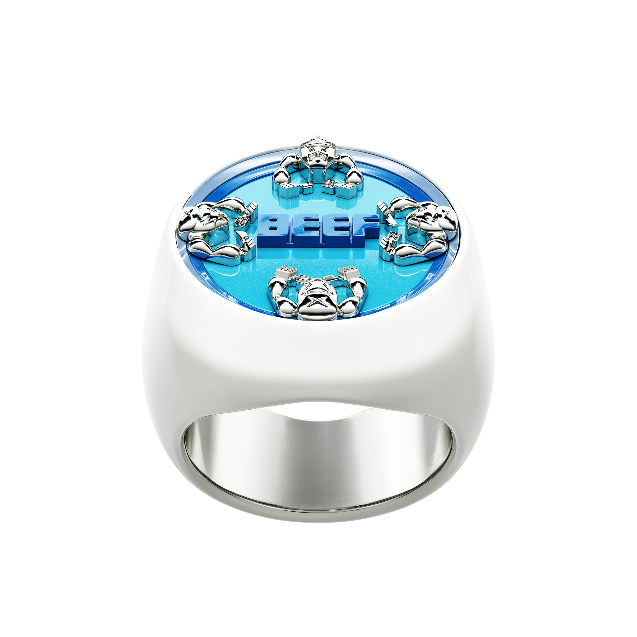 A detail of Beef Ring in Bubble Blue